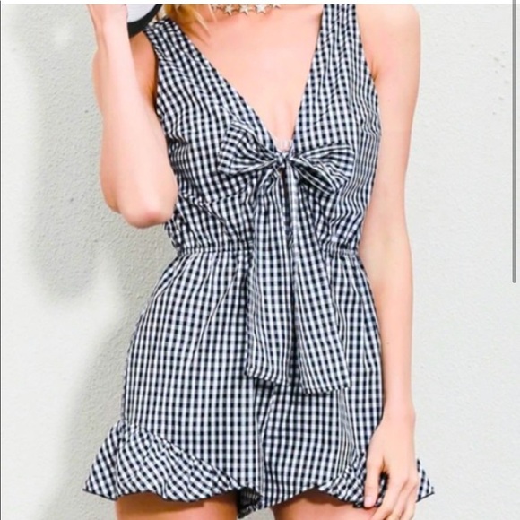 Fashion Nova, day date gingham romper. - Picture 1 of 8